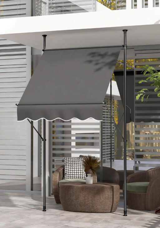 5' x 4' Manual Retractable Awning, Non-Screw Patio Awning, UV Resistant, for Window or Door, Dark Gray