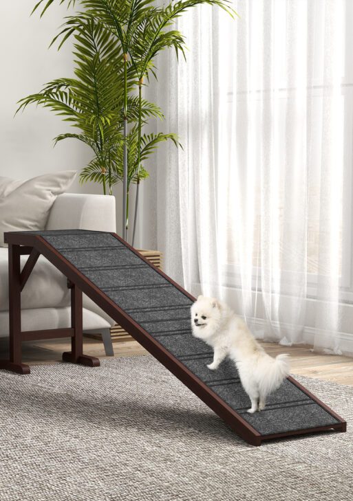 Dog Ramp for Bed, Pet Ramp for Dogs with Non-Slip Carpet and Top Platform, 74" x 16" x 25", Brown