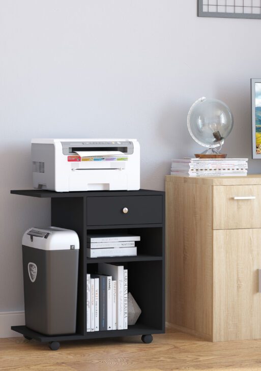 Mobile Printer Stand, Rolling File Cabinet Cart with Wheels, Adjustable Shelf, Drawer and CPU Stand, Black