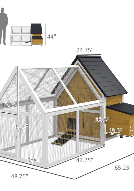 65" Chicken Coop Wooden Chicken House Rabbit Hutch Poultry Cage Hen Pen Backyard with Nesting Box, Ramp, Run, Yellow