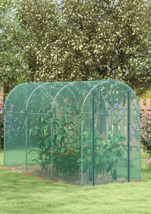 Galvanized Steel Crop Cage, Plant Protection Tent with Zippered Door, 4' x 12', Green
