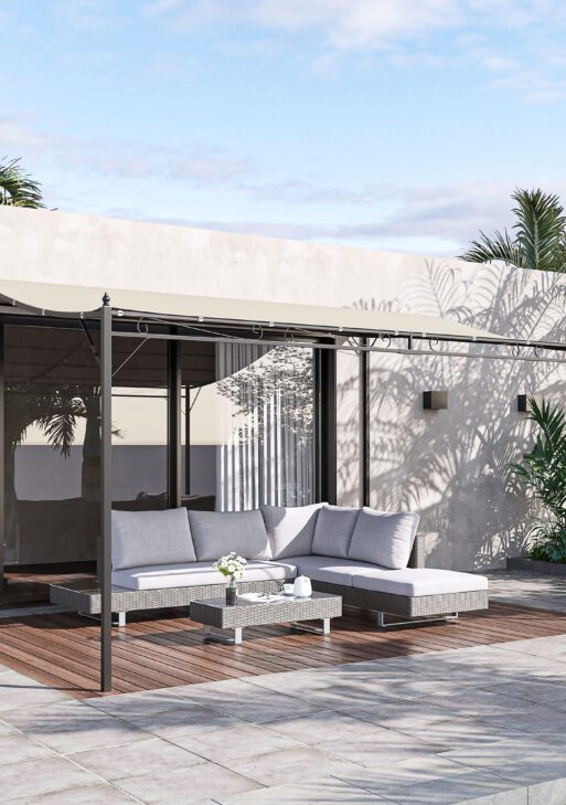 10' x 13' Outdoor Pergola Gazebo, Steel Patio Canopy with Weather-Resistant Fabric and Drainage Holes, Cream White