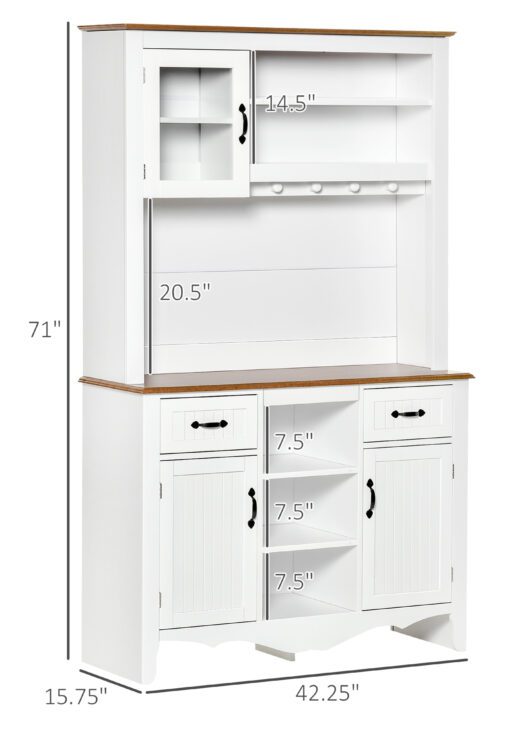 Farmhouse 71" Kitchen Buffet with Hutch, Storage Cabinet with Drawers and Shelves, White