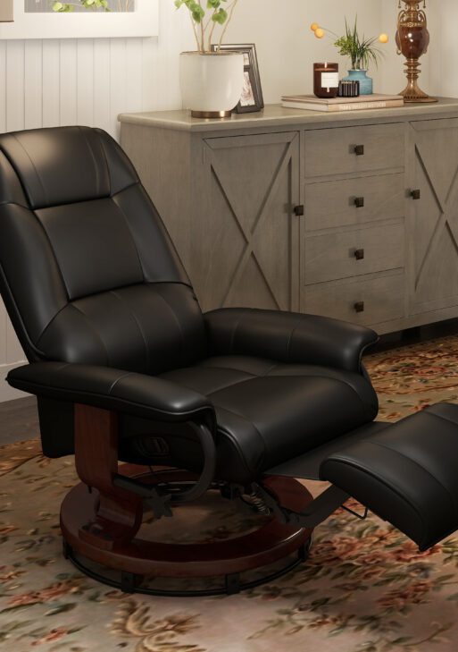 Faux Leather lounge chair with footrest and armrest, Manual Swivel Recliner for living room, Black