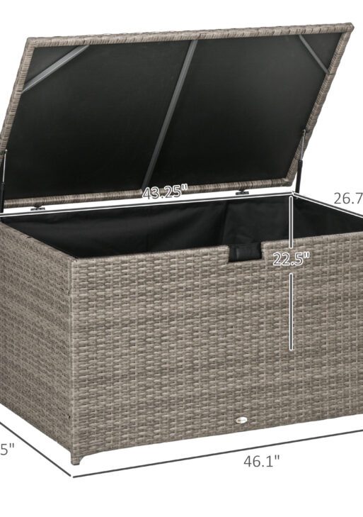 113 Gallon Outdoor Storage Box, Rattan Deck Box for Indoor, Patio Furniture Cushions, Pool Garden Tools, Gray