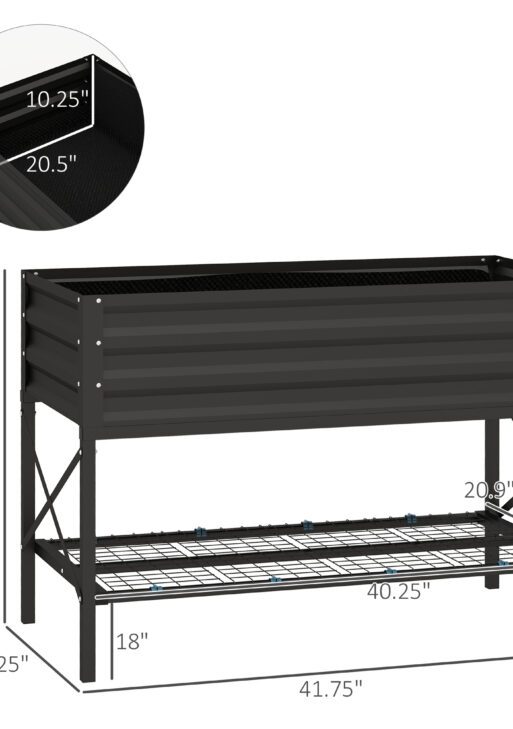Galvanized Raised Garden Bed, Metal Planter Box with Legs, Storage Shelf and Bed Liner, Black