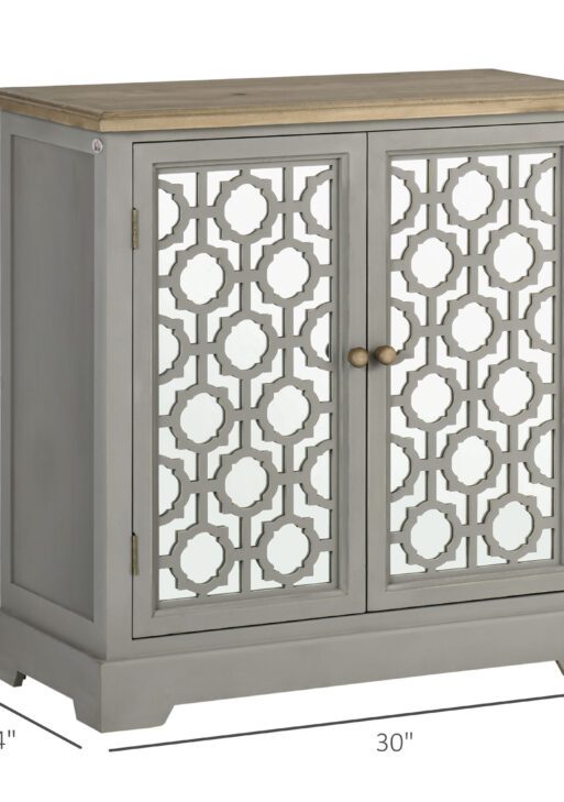 Farmhouse Sideboard Buffet Cabinet, Kitchen Storage Cabinet, Accent Cabinet with Double Glass Doors and Solid Wood Countertop for Kitchen, Living Room, Gray