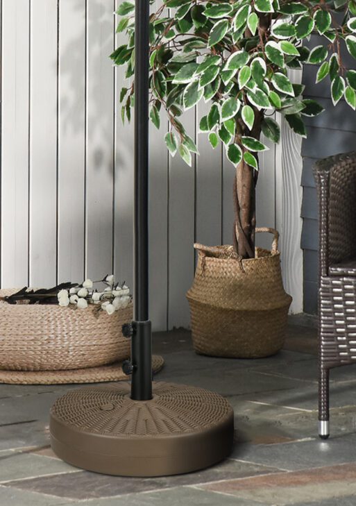 Umbrella Stand for 1.5" or 2" Umbrella Poles, Round Fillable Umbrella Base for Outdoor, Lawn, Deck, Brown