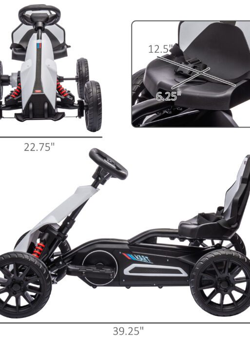 12V Electric Go Kart for Kids w/ Adjustable Speed, White