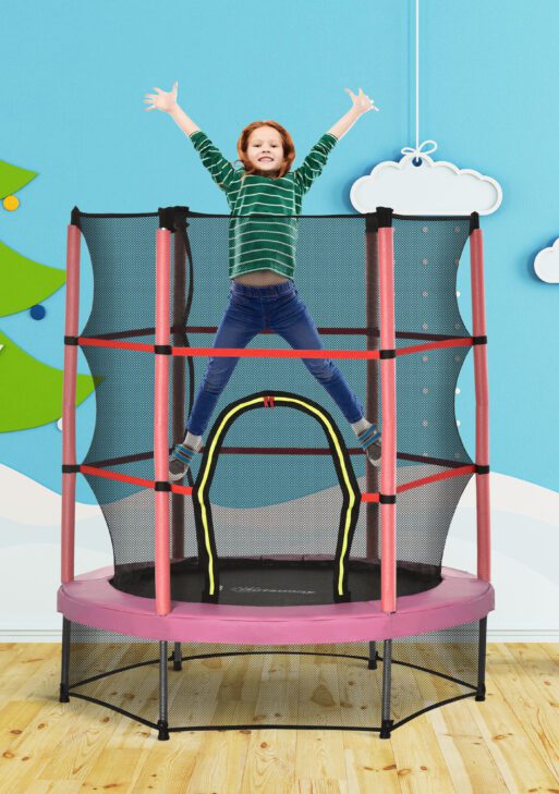 Φ5FT Kids Trampoline with Enclosure Net for Age 3 to 6 Years Pink
