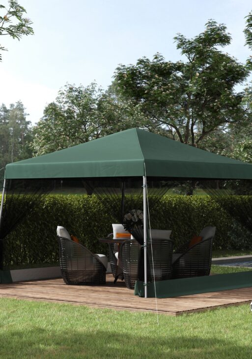 Slant Leg Pop Up Canopy Tent with Netting and Carry Bag, Instant Sun Shelter, Tents for Parties, Height Adjustable, for Outdoor, Garden, Patio, (11.5'x11.5' Base / 10'x10' Top), Green