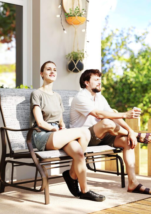 2-Person Outdoor Glider Bench，Patio Glider Loveseat Chair with Powder Coated Steel Frame，2 Seats Porch Rocking Glider for Backyard, Lawn, Garden and Porch, Mixed Gray