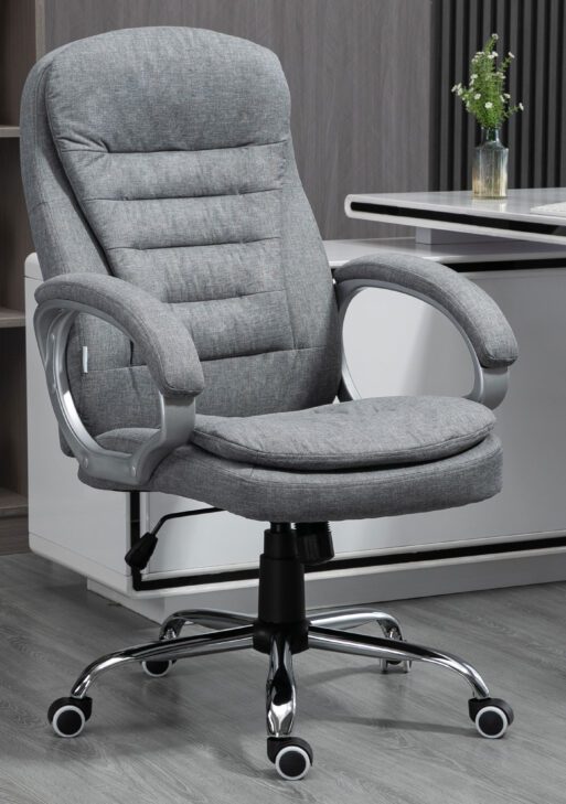High Back Home Office Chair Executive Computer Chair with Adjustable Height, Upholstered Thick Padding Headrest and Armrest - Grey