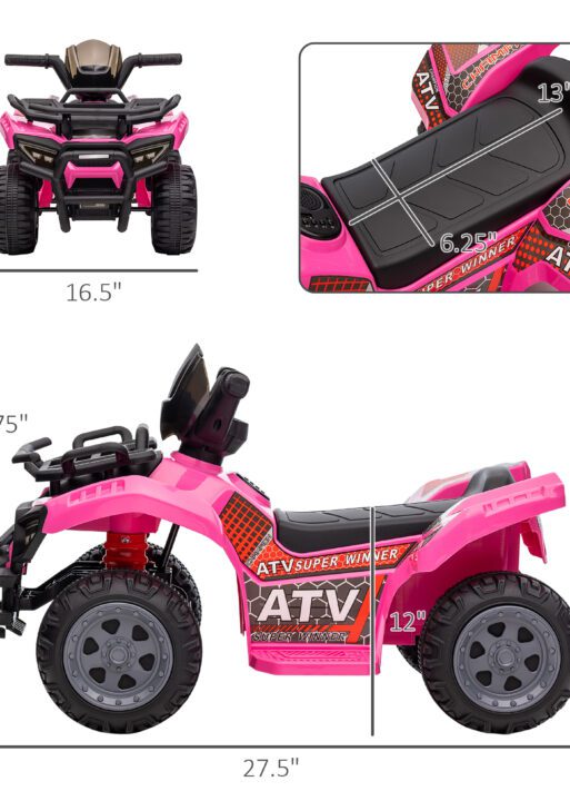Kids Four Wheeler Ride on Car, Motorized Quad, 6V Battery Powered Electric Quad with Songs for 18-36 Months, Pink