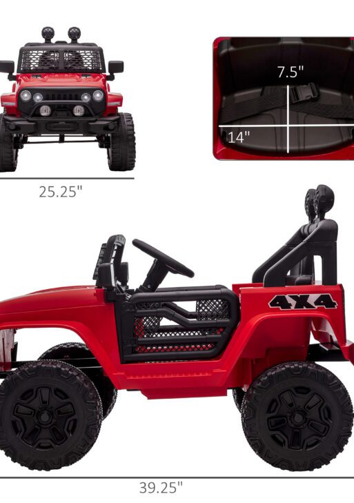 12V Kids Ride On Truck with Parent Remote Control, Battery Powered Electric Car with Spring Suspension, Adjustable Speed, LED Lights and Horn, Red