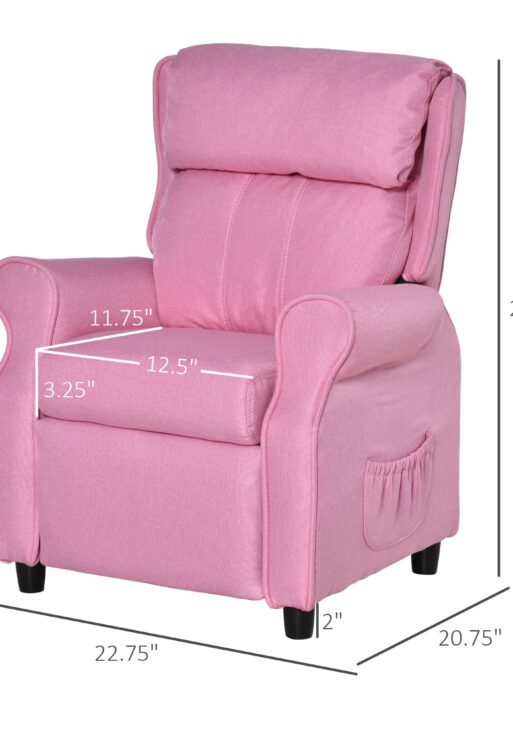 Kids Recliner Chair Children Sofa Angle Adjustable Single Lounger Armchair Gaming Chair with Footrest 2 Side Pockets for 3-5 Years, Light Pink