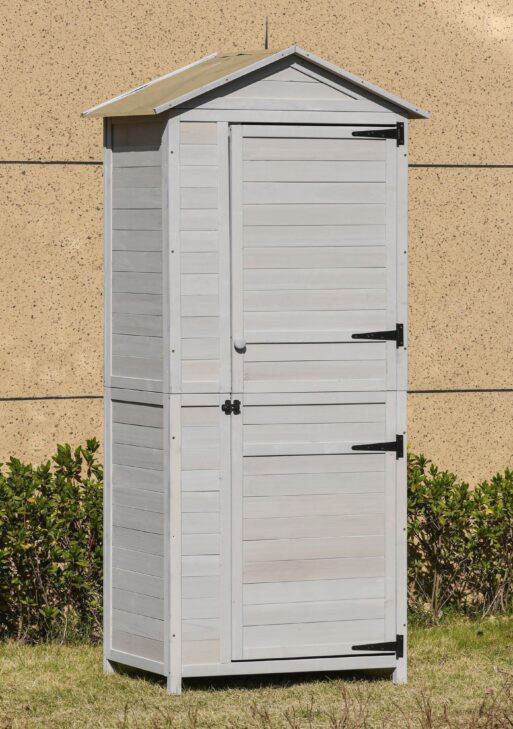 Wooden Garden Cabinet 4-Tier Storage Shed Lockable Organizer w/ Foot Pad Handle