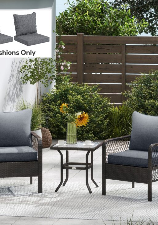 4 Patio Chair Cushions with Seat & Backrest, Fade Resistant Seat Replacement Cushion Set, Gray