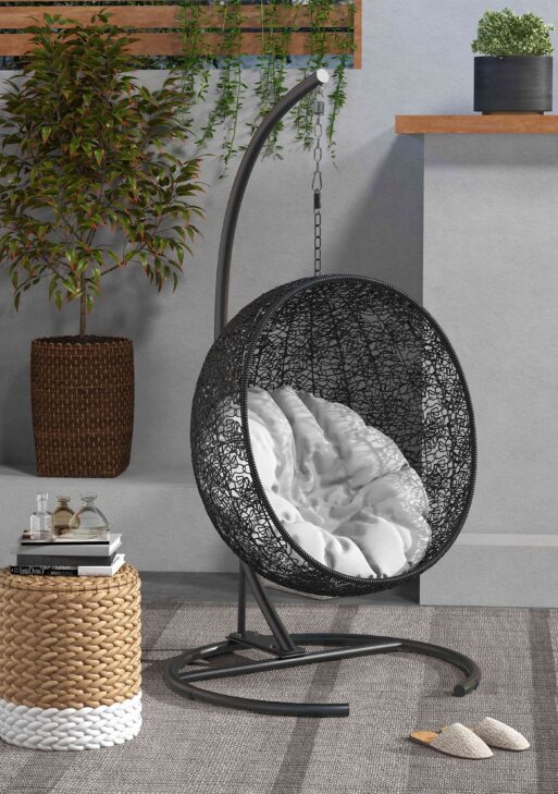 Hanging Hammock Chair Stand with Round Base, 40.2" x 76.8", Black