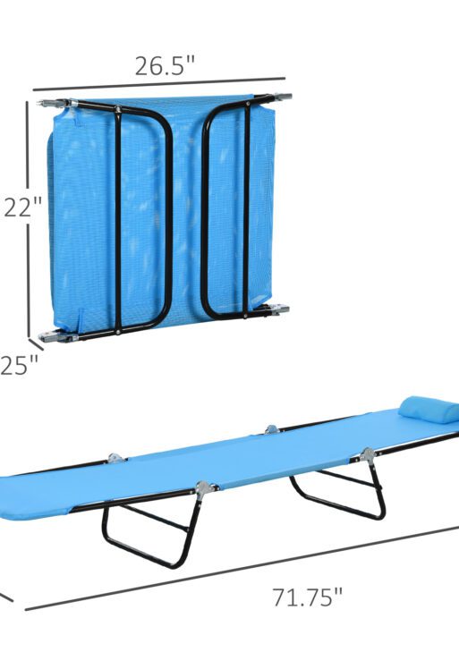 Folding Chaise Lounge Chair, Pool Sun Tanning Chair, Outdoor Lounge Chair with Reclining Back, Breathable Mesh Seat, Headrest for Beach, Yard, Patio, Blue