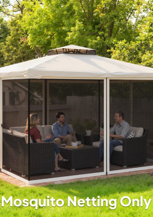 Replacement Mesh Sidewall Netting for 10' x 12' Gazebos and Canopy Tents with Zippers, (Sidewall Only) Cream