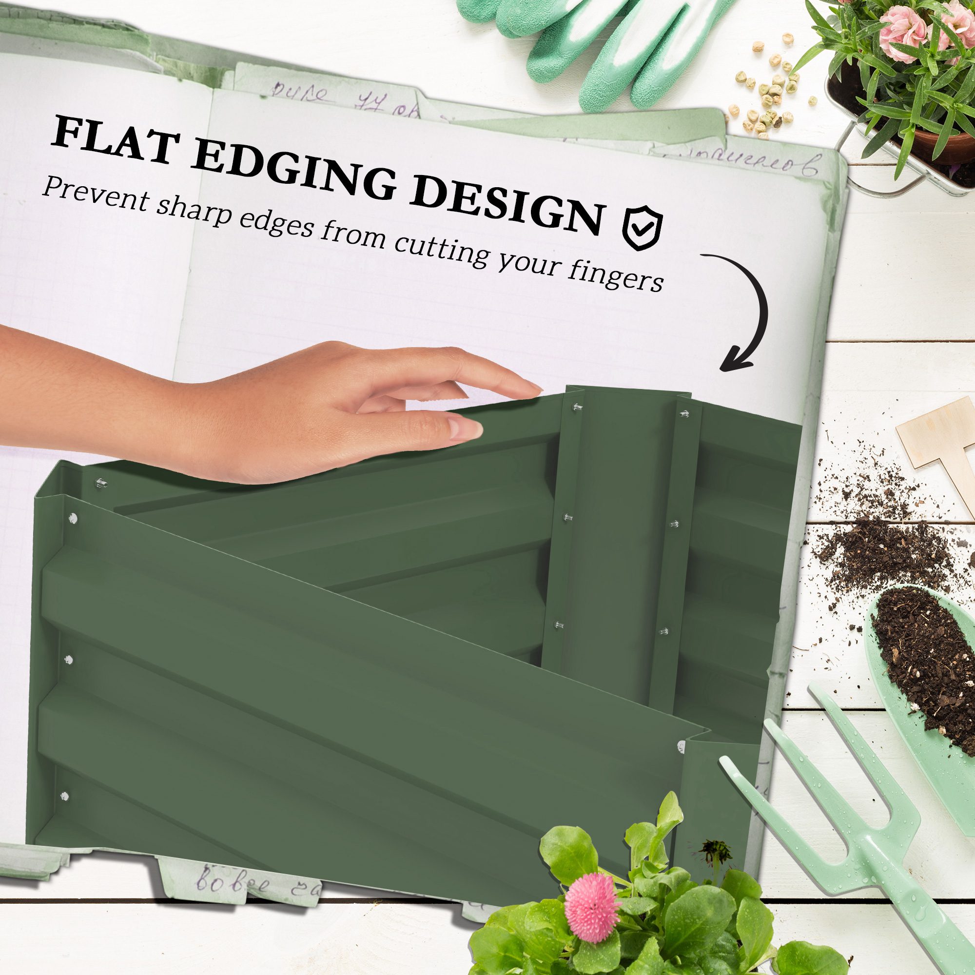 Galvanized Planter Box, 24" x 24" x 73.5" Raised Garden Bed with Tomato Cage for Climbing Vines, Green - Image 4