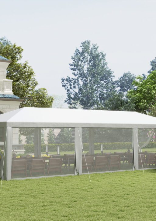 10' x 28' Party Tent, Outdoor Wedding Canopy & Gazebo with Removable Sidewalls, Shade Shelter for Events, BBQs, White