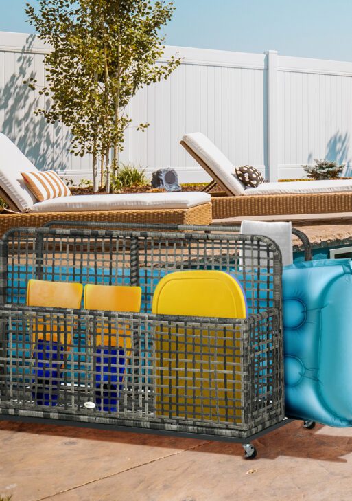 Pool Float Storage, Pool Caddy, with Wheels, 43.25" L x 22.5" W x 28" H, Dark Gray