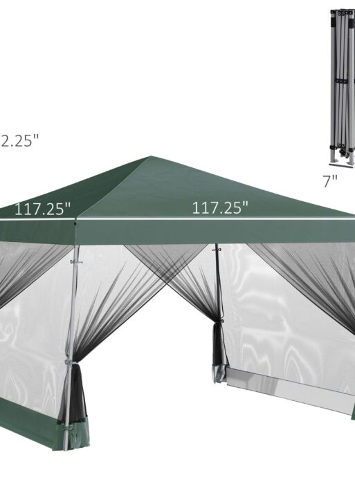 Slant Leg Pop Up Canopy Tent with Netting and Carry Bag, Instant Sun Shelter, Tents for Parties, Height Adjustable, for Outdoor, Garden, Patio, (11.5'x11.5' Base / 10'x10' Top), Green