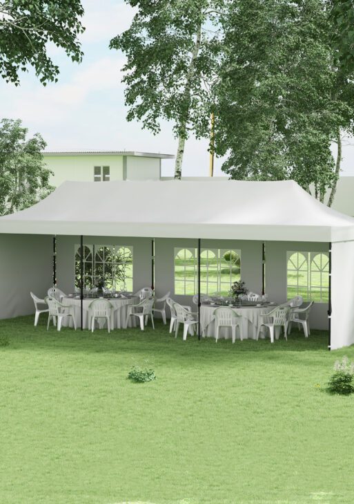 9.5' x 28' Pop Up Canopy Tent, Instant Tent for Parties, Height Adjustable, with Carry Bag and Sand Bags