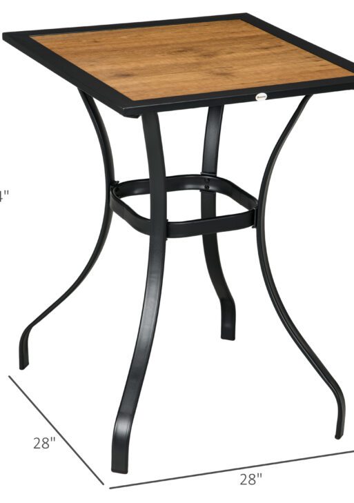 28" Outdoor Dining Table, Faux Wood Patio Furniture, Square Wood-Like Garden Table with Water Safe Design, Brown