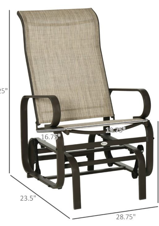 Gliding Lounger Chair, Single Rocker with Lightweight Metal & Mesh Construction, Tan