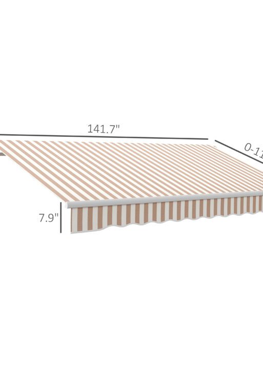 12' x 10' Retractable Awning Patio Awnings Sun Shade Shelter with Manual Crank Handle, 280g/m² UV & Water-Resistant Fabric and Aluminum Frame for Deck, Balcony, Yard, Beige and White