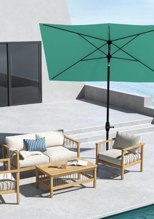 6.5' x 10' Rectangular Market Umbrella, Patio Outdoor Table Umbrella with Crank and Push Button Tilt, Teal