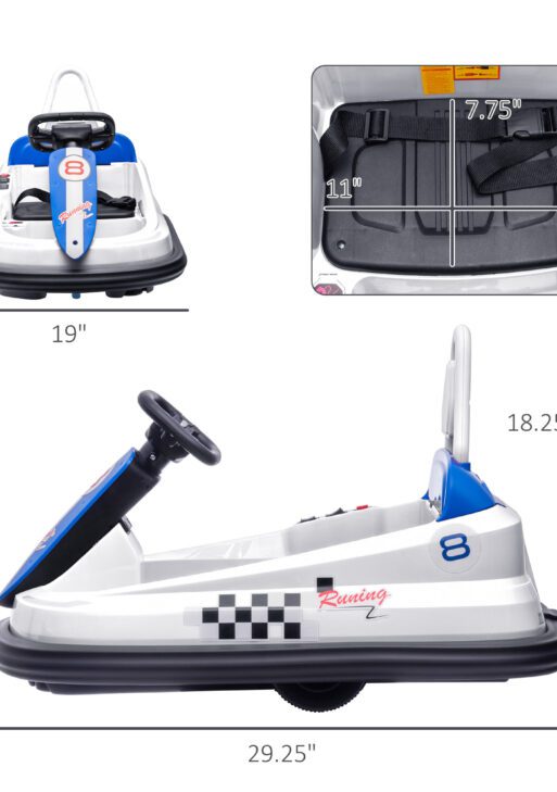 Bumper Car for Kids, 360° Rotation 6V Electric Ride On Bumper, White
