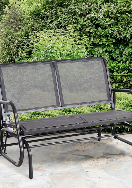 2-Person Outdoor Glider Bench Patio Double Swing Rocking Chair Loveseat w/Power Coated Steel Frame for Backyard Garden Porch, Grey