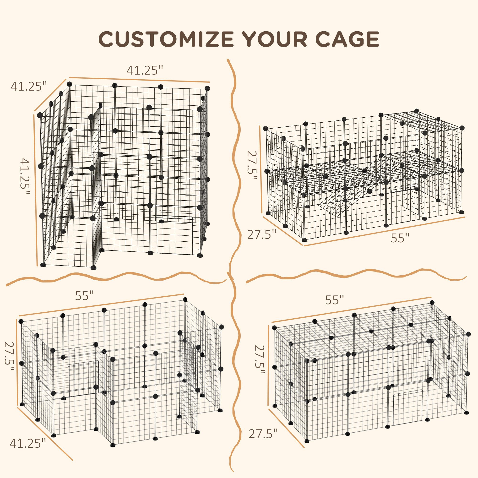 36 Panels Small Animal Playpen with Door, DIY C & C Cage for Guinea Pigs with Ramp, Portable Metal Wire Yard for Rabbit, Hedgehogs, 14 x 14 in - Image 2