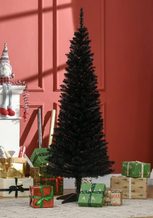 5' Artificial Pencil Christmas Tree, Slim Xmas Tree with 294 Realistic Branch Tips and Plastic Stand, Black