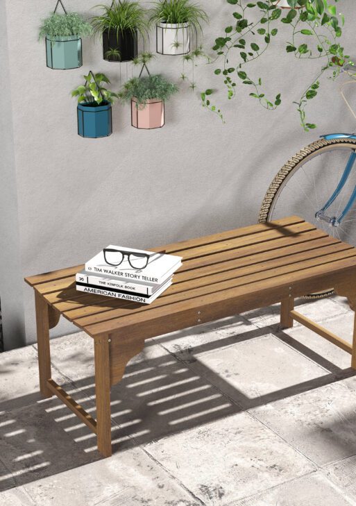 Slatted Wooden Garden Bench, Curved Seat Front Porch Bench, Teak