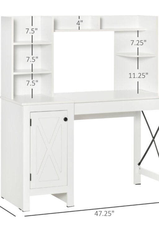 Computer Desk W/ Hutch, Home Office Desk W/ Storage Cabinet, White