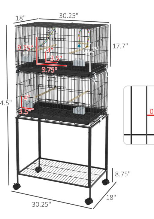 Double Stackable Bird Cage on Wheels w/ Stand, for Canaries