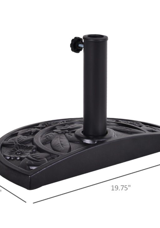 20lbs Half Round Patio Umbrella Base Outdoor Decorative Resin Parasol Stand Holder for Φ1.5", Φ1.9" Pole, for Lawn, Deck, Backyard, Garden, Black
