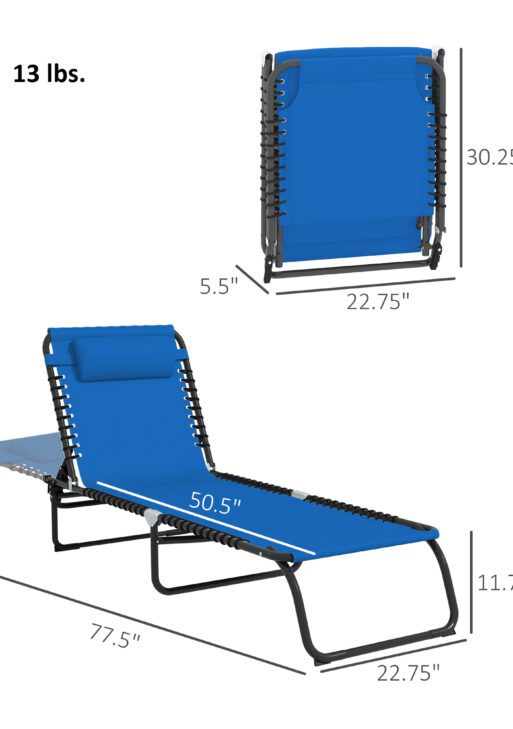 Foldable Chaise Lounge, 4-Position Reclining Back, Trifold Portable design and Breathable Mesh for Poolside,Camping, Hiking - Navy Blue