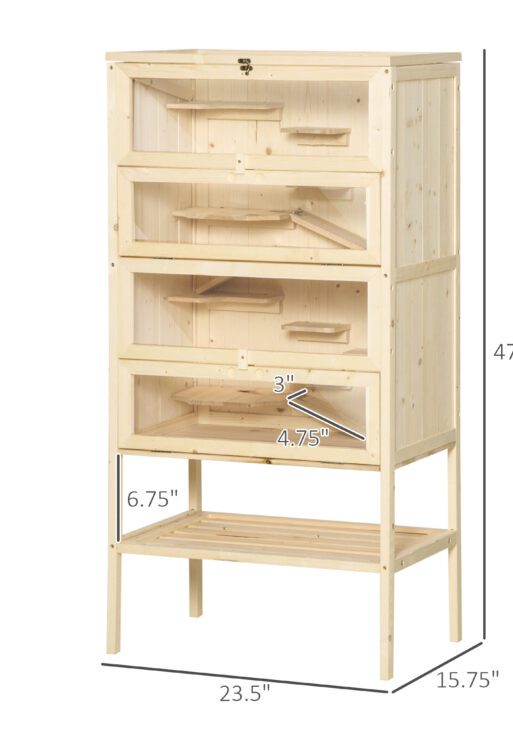 5-Tier Wooden Hamster Cage Mice Habitat Rat Habitat with Openable Top, Front Door and Storage Shelf