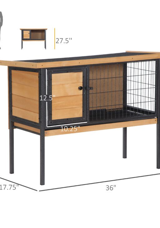Rabbit Hutch Elevated Bunny Cage Small Animal Habitat with Metal Frame, No Leak Tray, Metal Wire Pan, Openable Water-Resistant Asphalt Roof for Rabbits, Chickens, Ducks, Indoor/Outdoor Natural