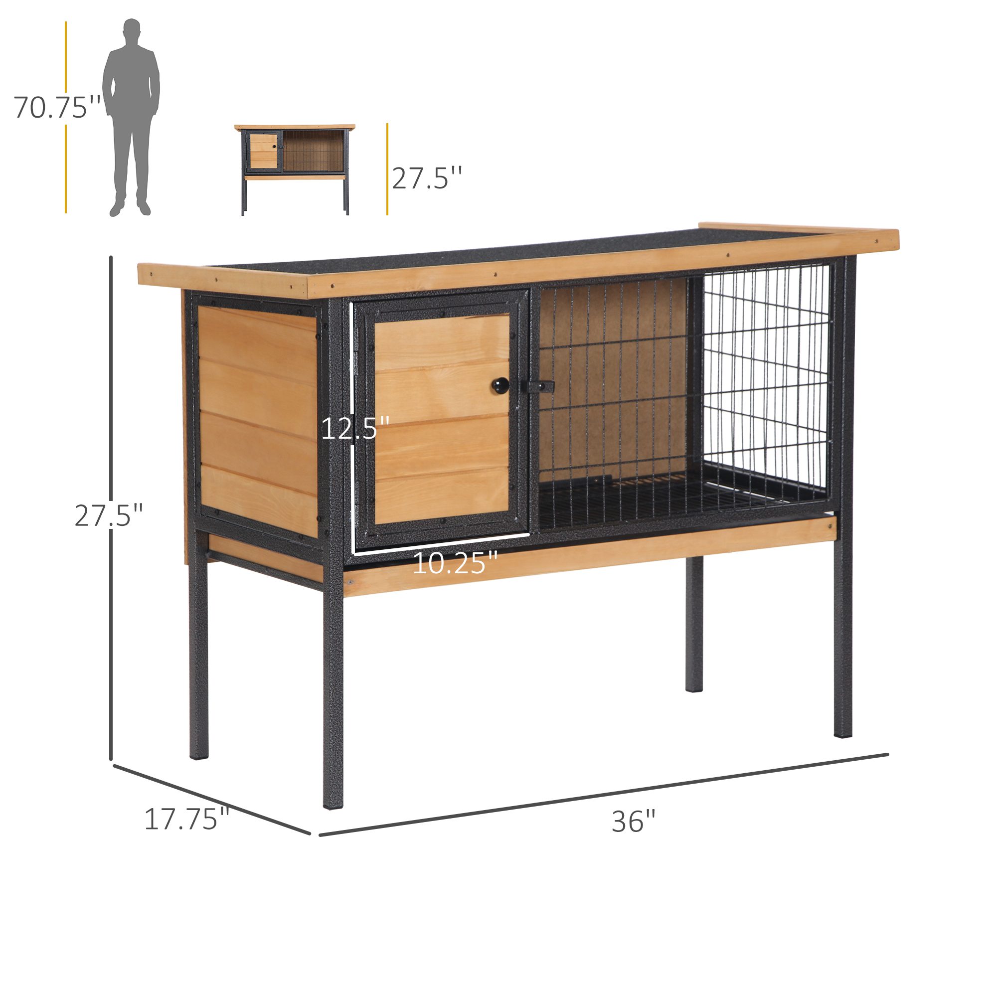 Rabbit Hutch Elevated Bunny Cage Small Animal Habitat with Metal Frame, No Leak Tray, Metal Wire Pan, Openable Water-Resistant Asphalt Roof for Rabbits, Chickens, Ducks, Indoor/Outdoor Natural - Image 1