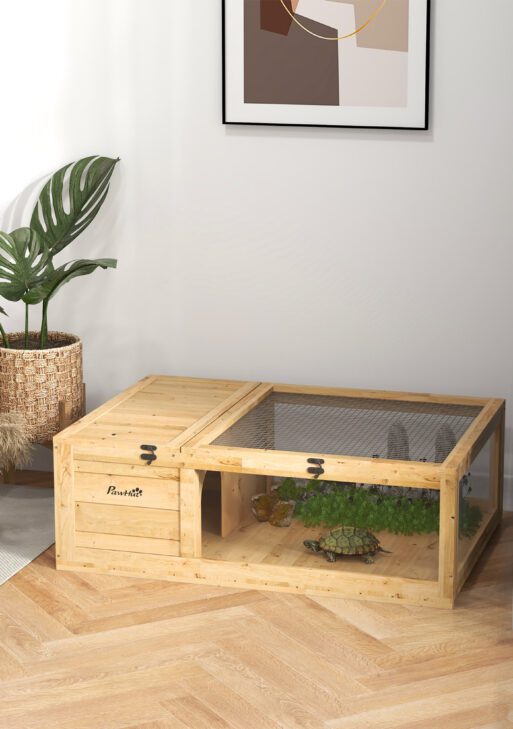 Wooden Reptile Cage with Top Access for Turtles, Lizards, Snakes, Yellow