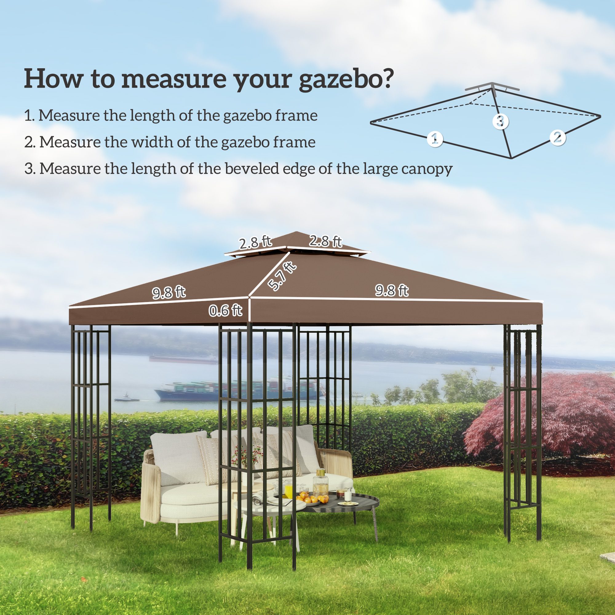 Gazebo Replacement Canopy for Model 01 -0153, 2-Tier Top Cover for 9.84' x 9.84' Gazebo, Coffee (TOP ONLY) - Image 1