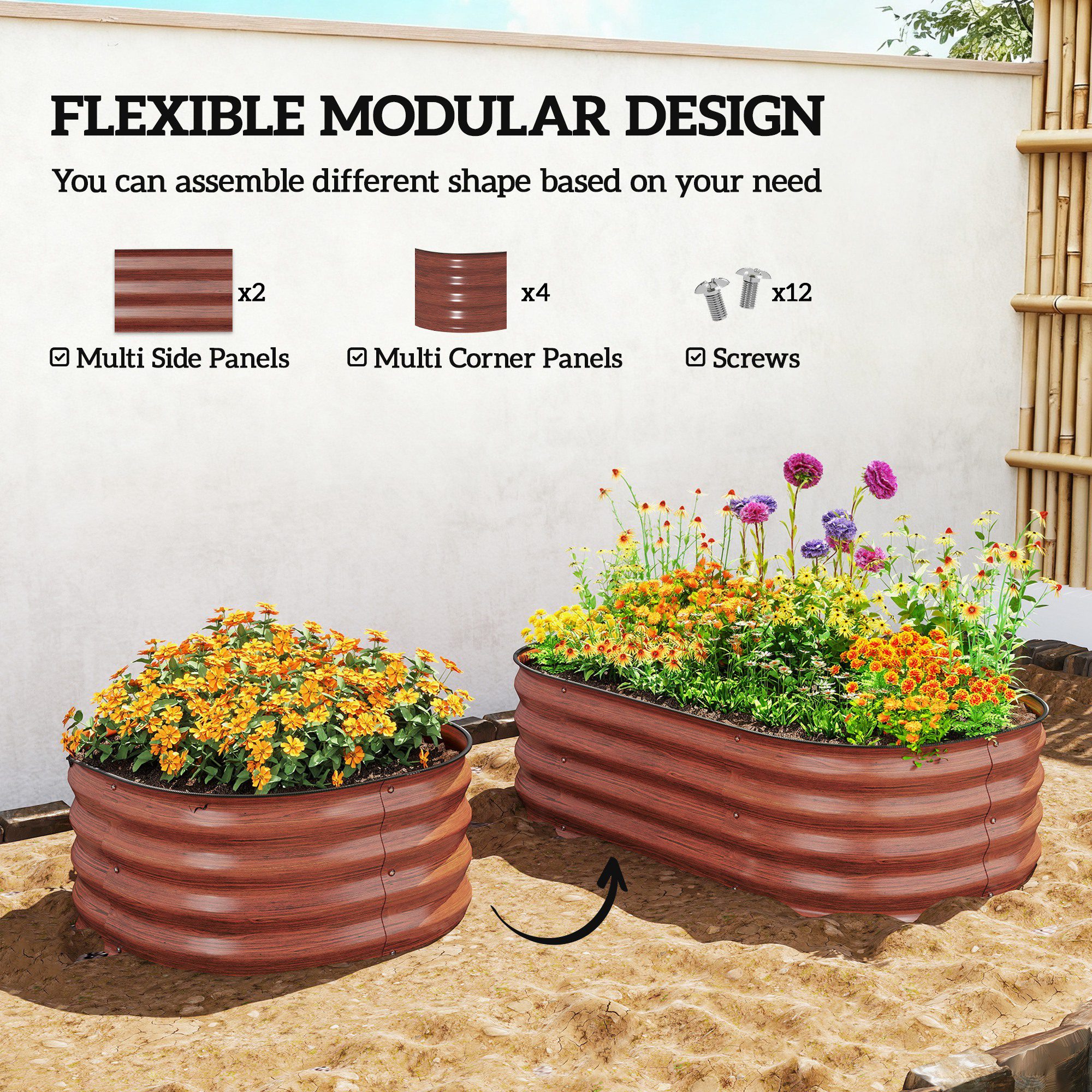 3.4' x 2' x 1' Galvanized Raised Garden Bed Kit, Metal Planter Box with Safety Edging, Brown - Image 2