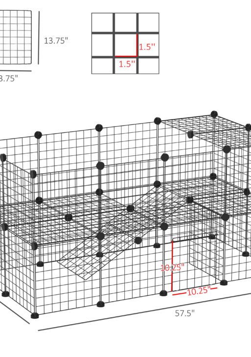 36 Panels Small Animal Playpen with Door, DIY C & C Cage for Guinea Pigs with Ramp, Portable Metal Wire Yard for Rabbit, Hedgehogs, 14 x 14 in